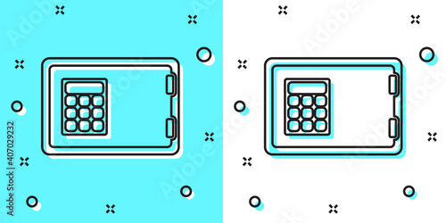 Black line Safe icon isolated on green and white background. The door safe a bank vault with a combination lock. Reliable Data Protection. Random dynamic shapes. Vector.