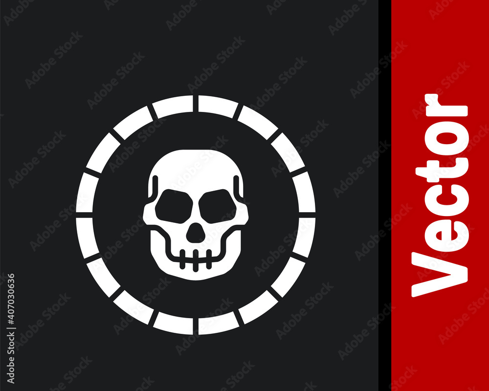 White Pirate coin icon isolated on black background. Vector. White Pirate coin icon isolated on black background. Vector.