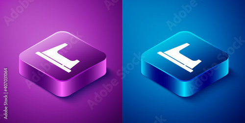 Isometric Baby potty icon isolated on blue and purple background. Chamber pot. Square button. Vector.