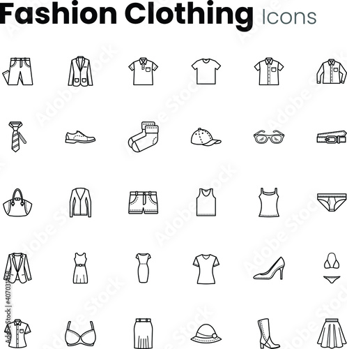 Fashion clothes and accessories icon set