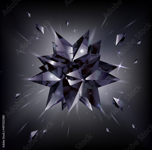 Black star on a black background. Crystal. Vector illustration.