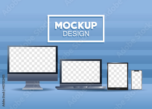 bundle of four devices mockup branding icons