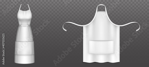 White chef apron with pocket, belt and straps isolated on transparent background. Vector realistic mockup of blank kitchen outfit uniform, female pinafore for cooking food, barbecue or clean
