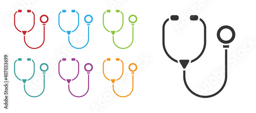 Black Stethoscope medical instrument icon isolated on white background. Set icons colorful. Vector.
