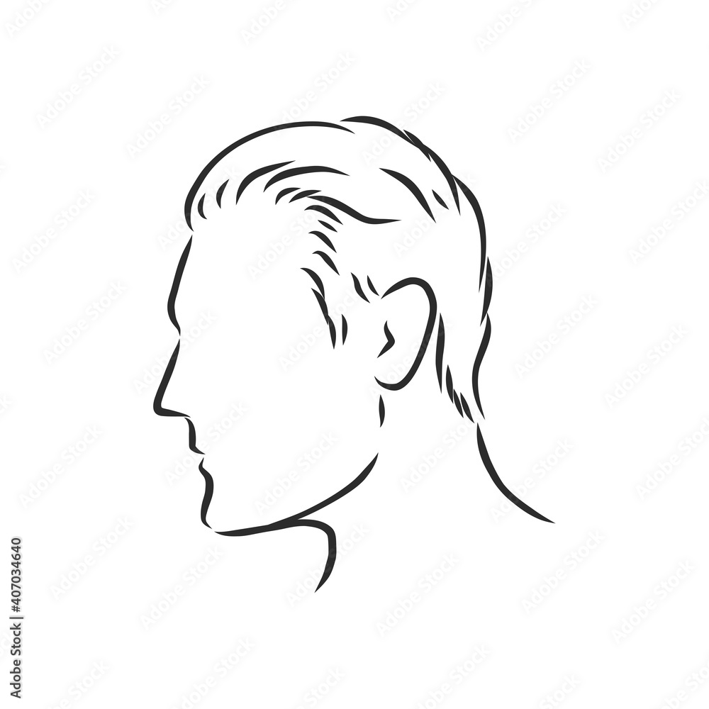 Outline side profile of a human male head. male profile vector sketch