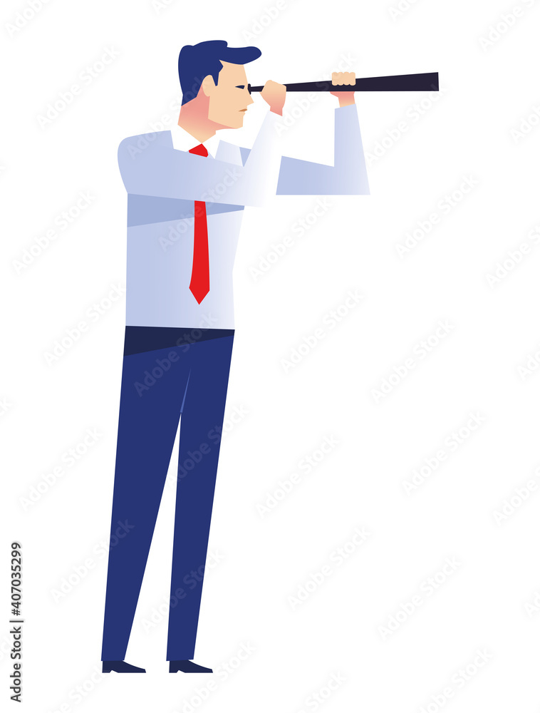 elegant businessman worker with telescope character elegant businessman worker with telescope character