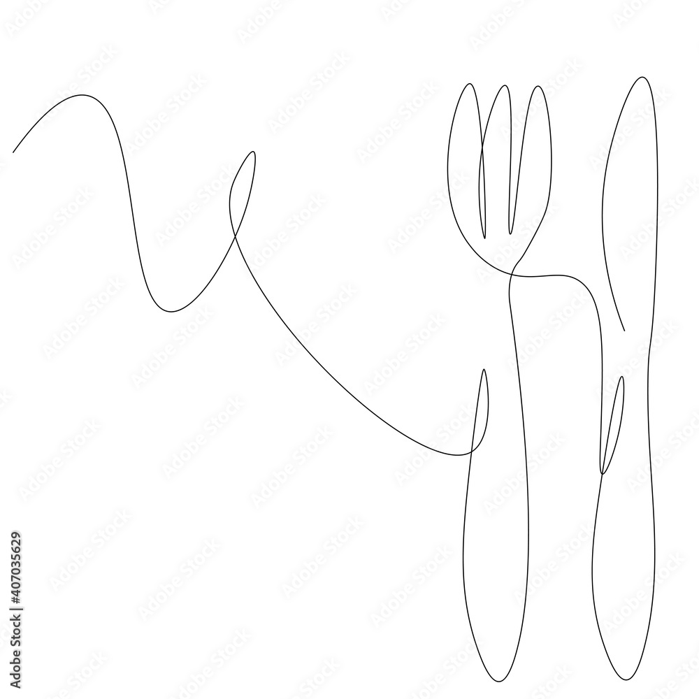 Fork and knife silhouette line drawing, vector illustration Fork and knife silhouette line drawing, vector illustration