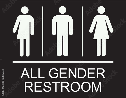 All gender restroom sign. White on Light Black background. Perfect for business concepts, mall,restaurant and office. photo