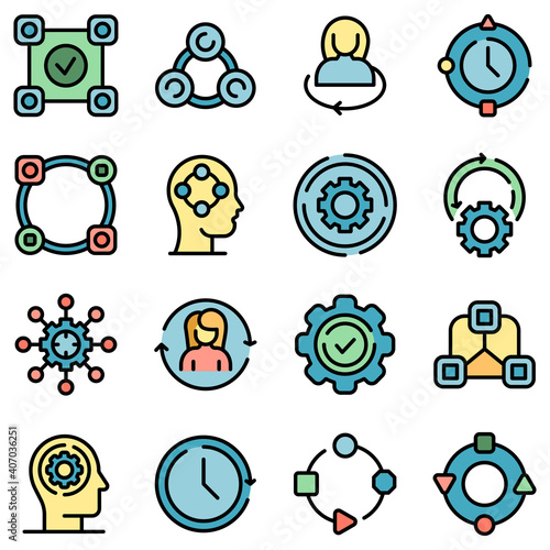Adapt to changes icons set. Outline set of adapt to changes vector icons thin line color flat on white