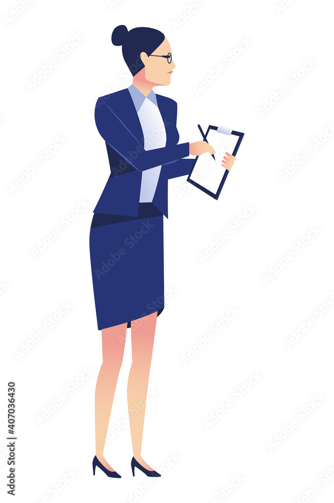 elegant businesswoman worker with checklist character elegant businesswoman worker with checklist character