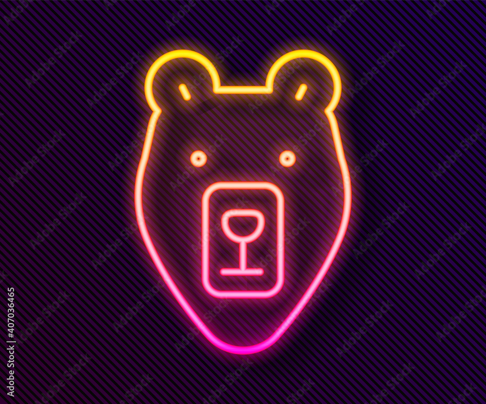 Glowing neon line Bear head icon isolated on black background. Vector. Glowing neon line Bear head icon isolated on black background. Vector.