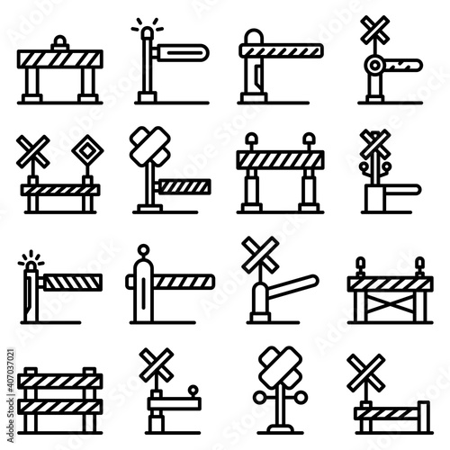 Railroad barrier icons set. Outline set of railroad barrier vector icons for web design isolated on white background