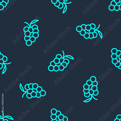 Green line Grape fruit icon isolated seamless pattern on blue background. Vector.