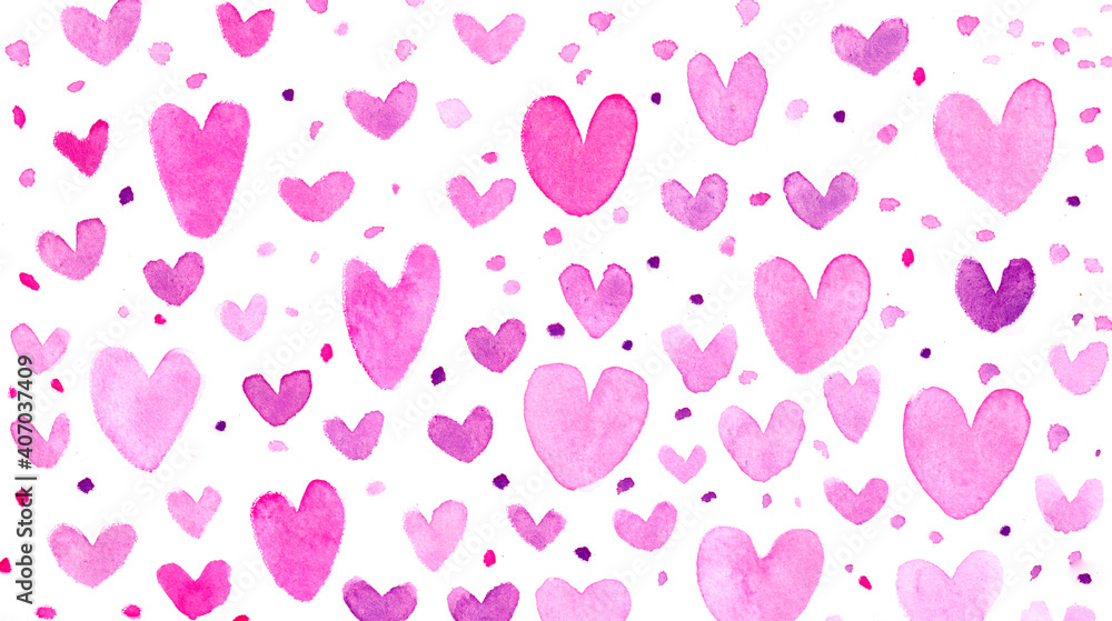 Happy Valentines Day. Pink watercolor hearts