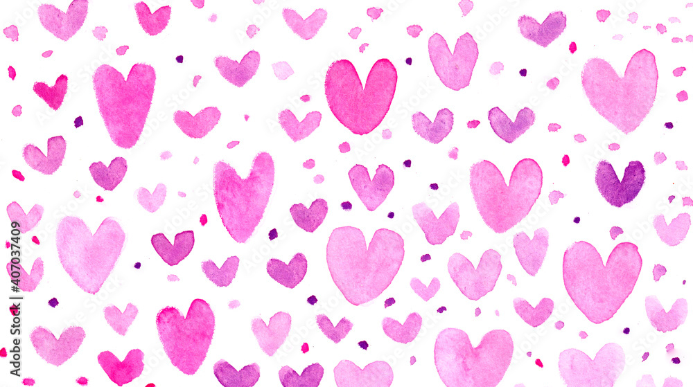 Happy Valentines Day. Pink watercolor hearts Happy Valentines Day. Pink watercolor hearts