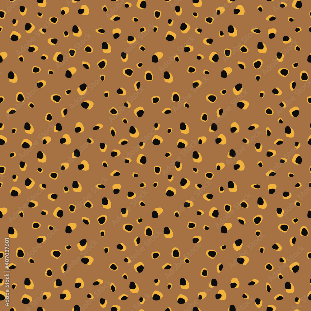 Trendy seamless pattern of yellow brown leopard spots for holiday wrapping paper, fabric, textile, bedding, bedspread. 
