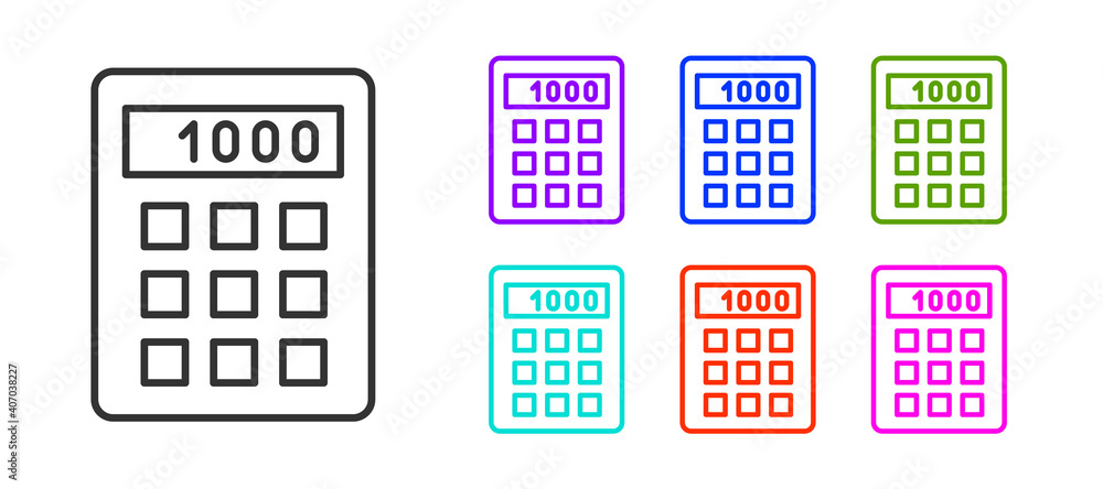 Black line Calculator icon isolated on white background. Accounting symbol. Business calculations mathematics education and finance. Set icons colorful. Vector. Black line Calculator icon isolated on white background. Accounting symbol. Business calculations mathematics education and finance. Set icons colorful. Vector.