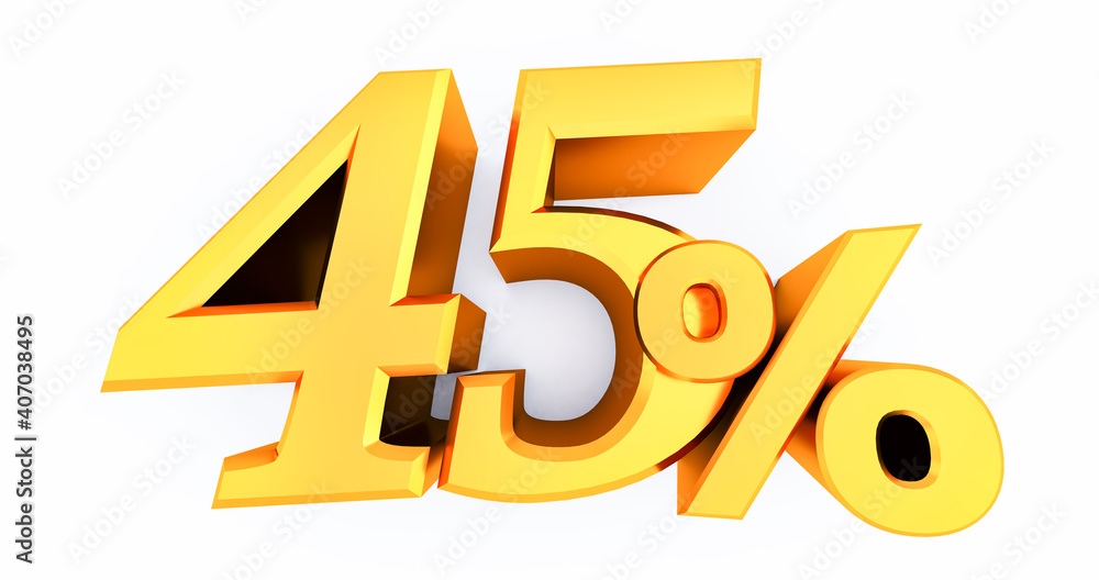 3d render of a Gold 45 percent isolated on white background, golden forty five percent 3d render of a Gold 45 percent isolated on white background, golden forty five percent