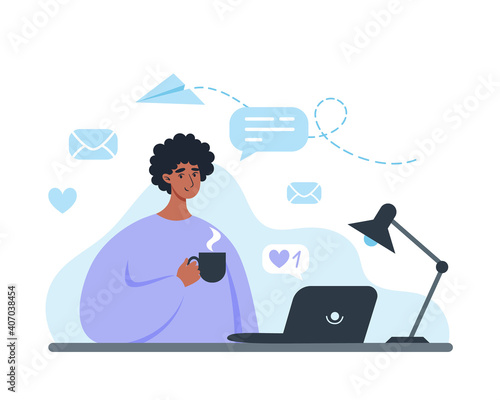 Man working at laptop, working from home, freelancer or student