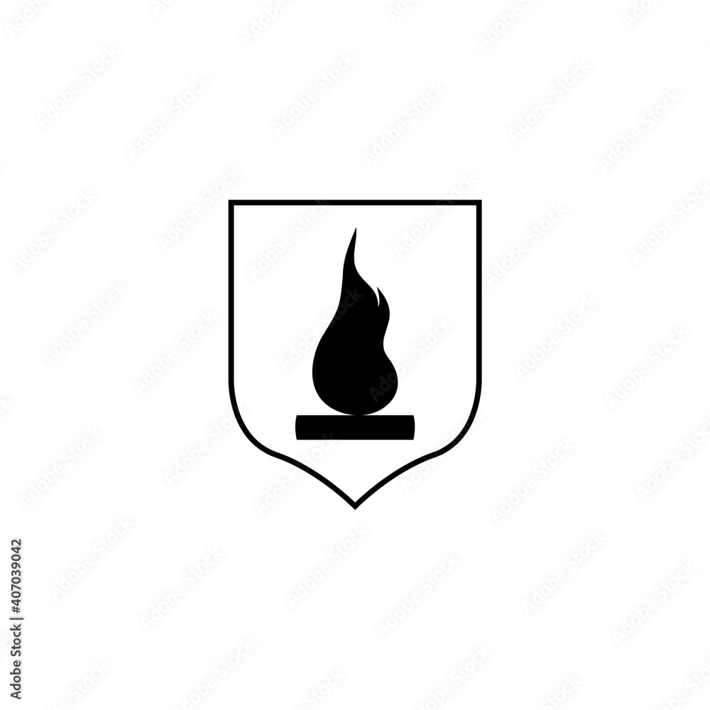 Fototapeta premium Fire logo with shield concept isolated on white background