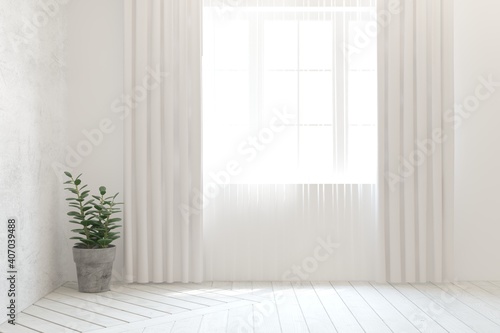 White empty room. Scandinavian interior design. 3D illustration