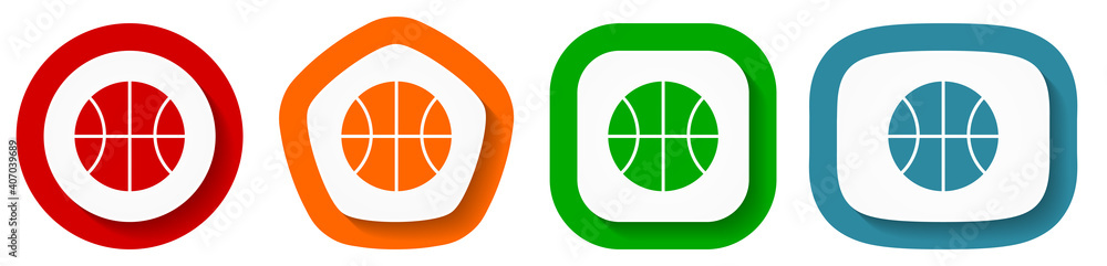 Ball vector icon set, flat design buttons on white background Ball vector icon set, flat design buttons on white background