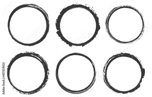 set of round brush painted ink stamp circle banner on transparent background	