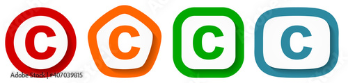 Copyright vector icon set, flat design buttons on white background