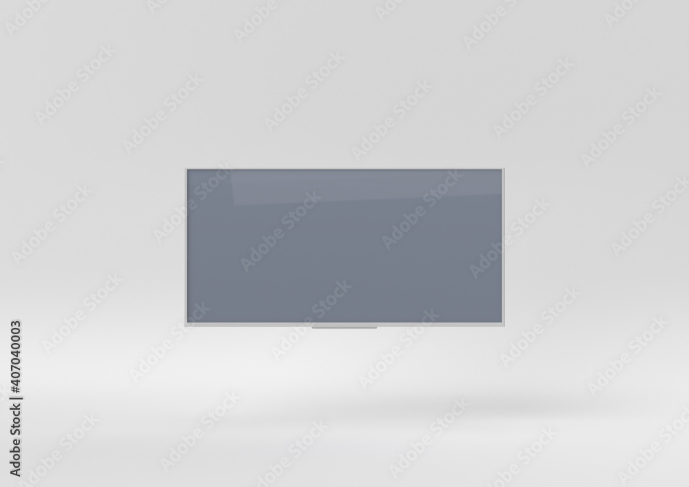 white tv floating on white background. minimal concept idea. 3D render. white tv floating on white background. minimal concept idea. 3D render.
