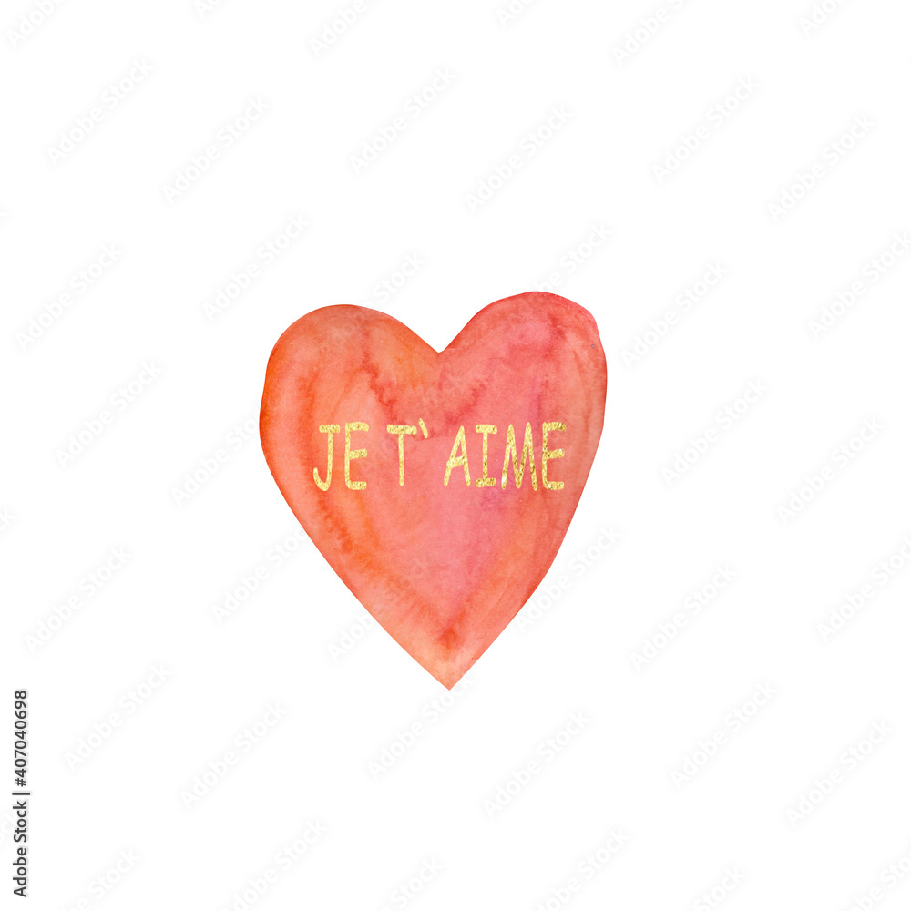 Obraz premium watercolor orange heart with golden text