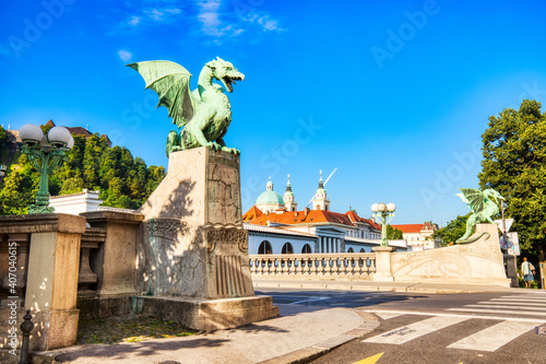 Dragon Bridge during a Sunny day in Ljubljana photo