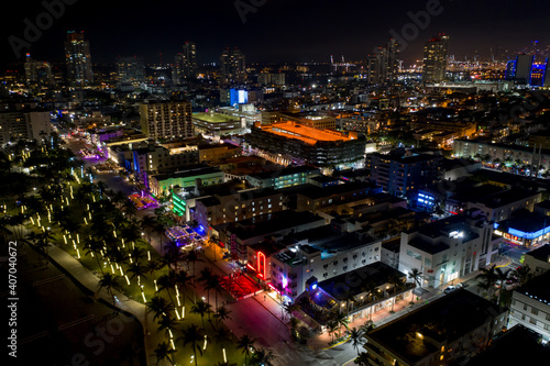 Hotels on South Beach aerial night photo