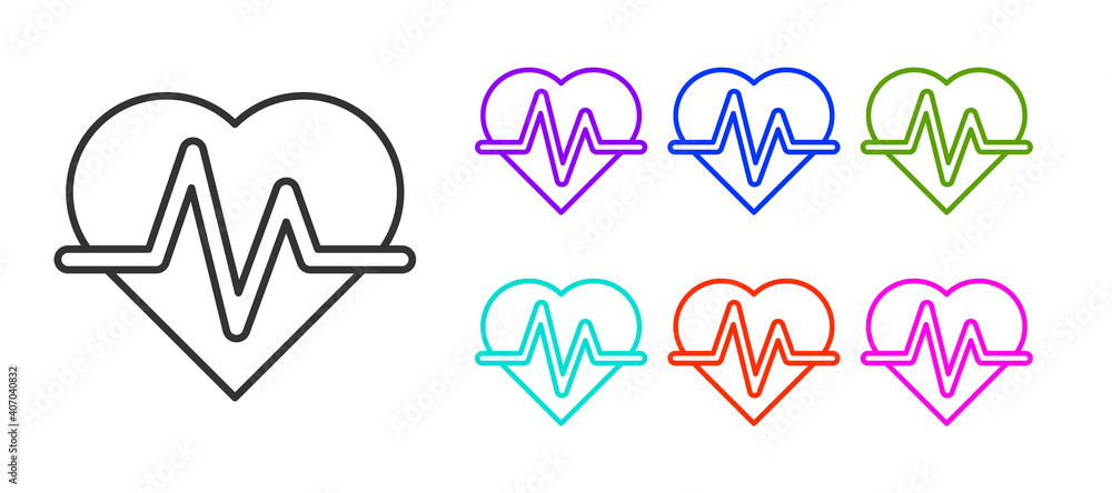 Black line Heart rate icon isolated on white background. Heartbeat sign. Heart pulse icon. Cardiogram icon. Set icons colorful. Vector. Black line Heart rate icon isolated on white background. Heartbeat sign. Heart pulse icon. Cardiogram icon. Set icons colorful. Vector.