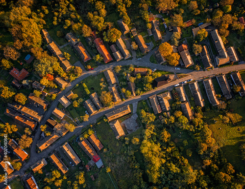 Aerial view on the historic old town of Holloko, Hungary