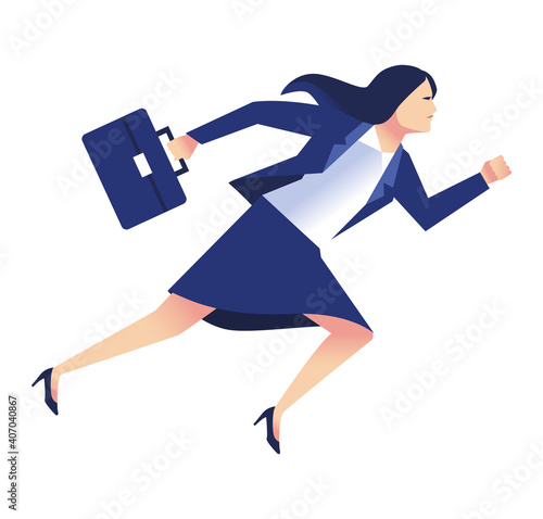 elegant businesswoman worker running with portfolio character