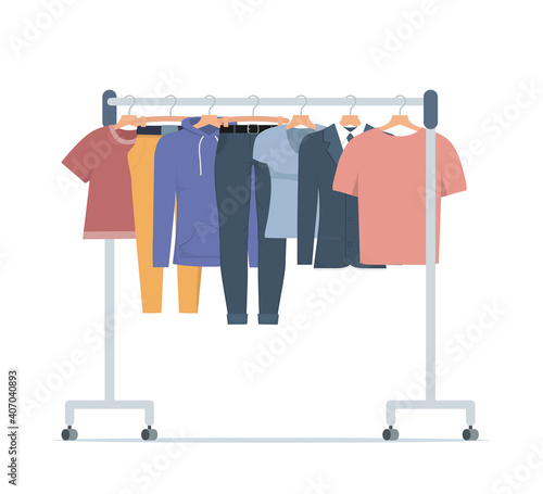 Canvastavla Clothes hanger with different casual man and woman clothes