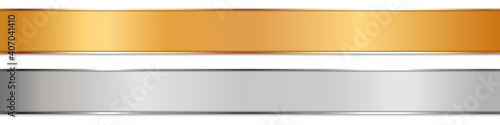 long gold and silver ribbon banners with gold and silver frame on white background 	