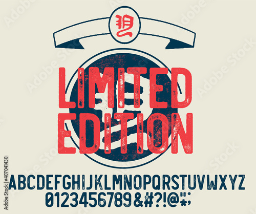 Vector illustration on a theme of American jeans, denim and raw. Craft vintage typeface design. Typography, t-shirt graphics, print, poster, banner, flyer, postcard
