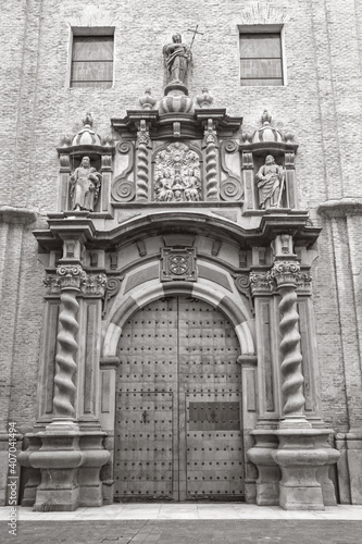 ZARAGOZA, SPAIN - MARCH 2, 2018: The baroque portal of church Iglesia de San Felipe y Santiago el Menor.