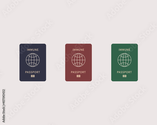 Covid-19 various colored immune passport collection  icon, vaccinated, coronavirus negative result, vaccination certificate. Vector illustration flat style.