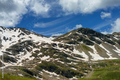 Mountain landscape along the road to Stelvio pass (Lombardy) at summer