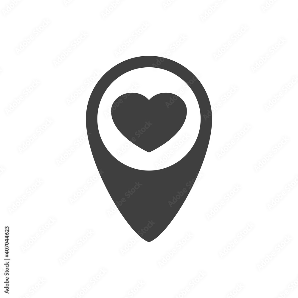 Logotipo silueta de corazón con puntero de mapa en color gris - obrazy, fototapety, plakaty 