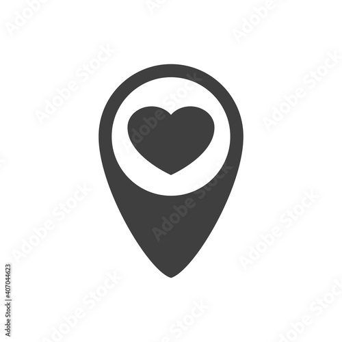 Logotipo silueta de corazón con puntero de mapa en color gris photo