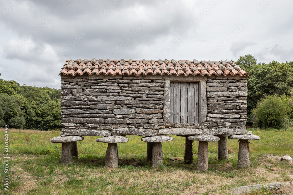 typical Galician Hórreo.
Stone construction to store food during winter
typical Galician Hórreo.
Stone construction to store food during winter