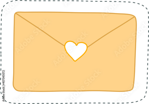 cute letter in envelope with heart. Hand drawn vector sticker.