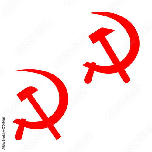 Set of two red symbols of the USSR crossed hammer and sickle. Unity of workers and peasants. Vector lillustration isolated on white background