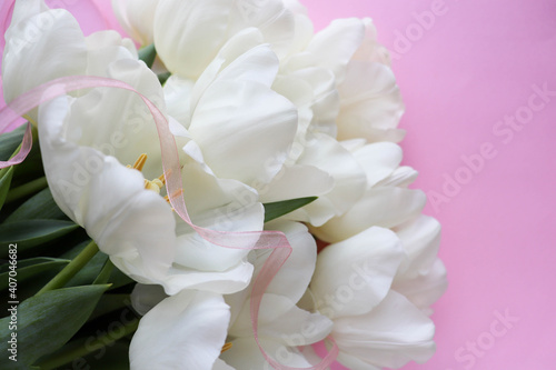 spring flowers. large bouquet of white tulips
