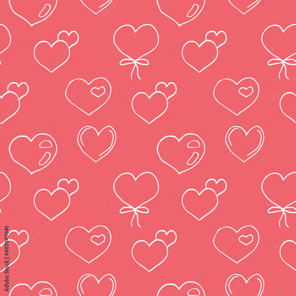 Seamless pattern hearts, vector doodle illustration, hand drawing, pink and white Seamless pattern hearts, vector doodle illustration, hand drawing, pink and white