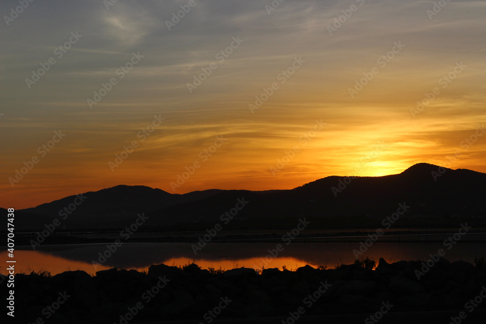 sunset over the lake in Ibiza