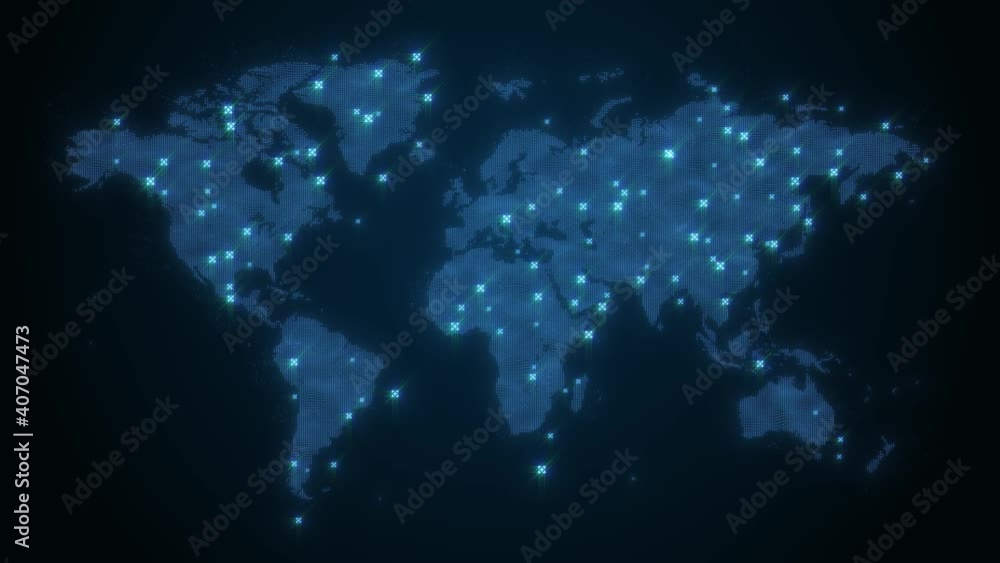 World Map Waving Global Technology Background/ 4k animation of a hi ...